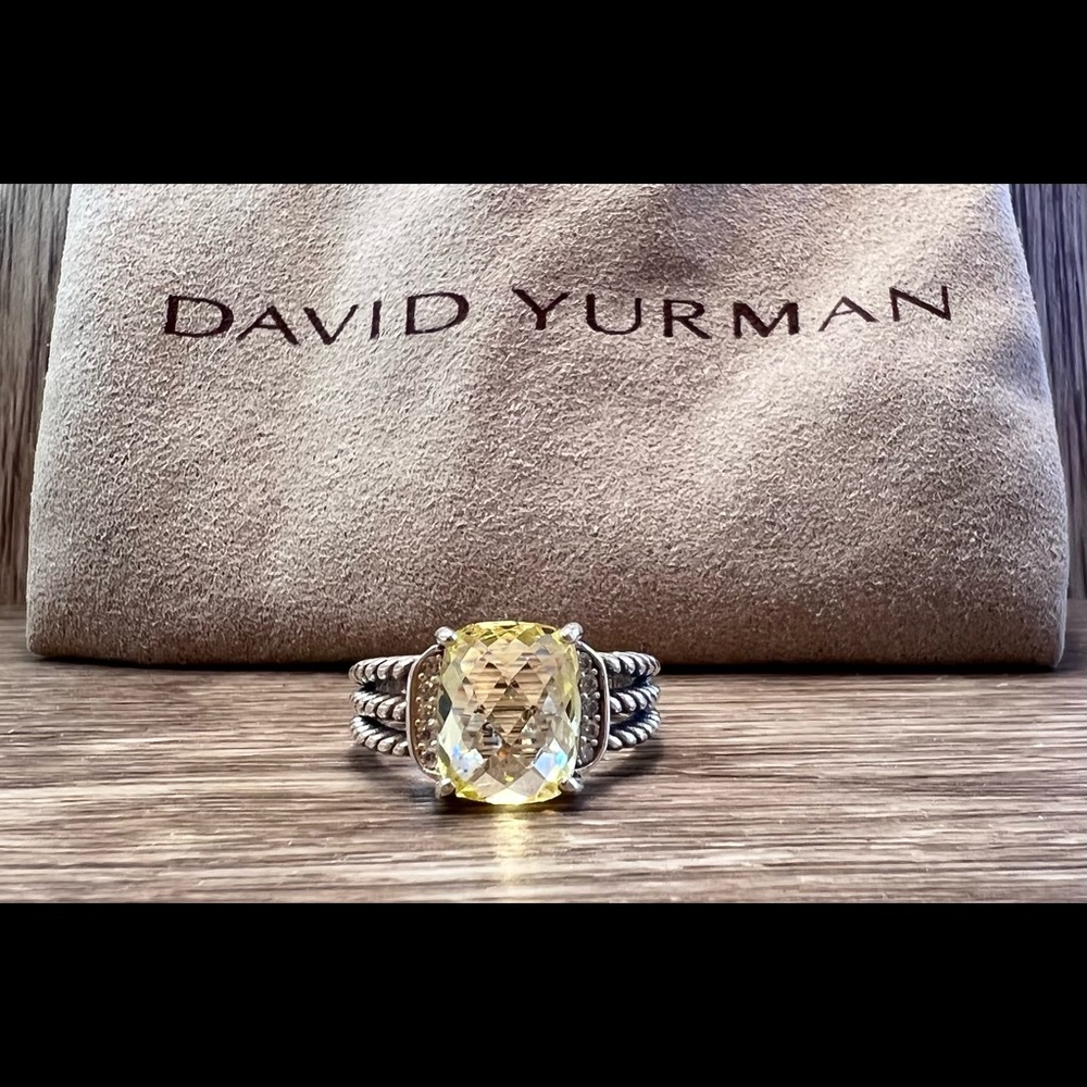 David Yurman Sterling Silver Petite Wheaton Lemon Citrine & Diamond Ring, Size 6